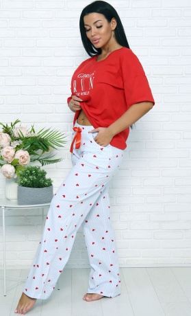 Комплект женский Сердечки красно-белый