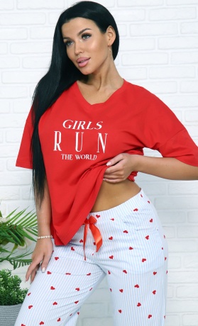 Комплект женский Сердечки красно-белый