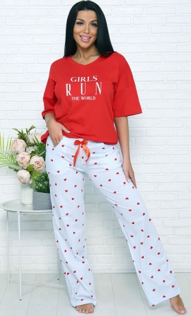 Комплект женский Сердечки красно-белый