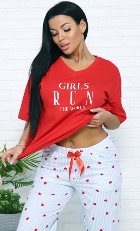 Комплект женский Сердечки красно-белый