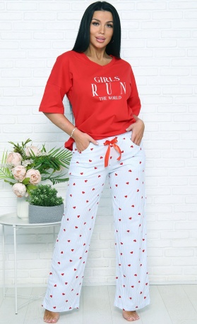 Комплект женский Сердечки красно-белый