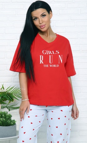 Комплект женский Сердечки красно-белый