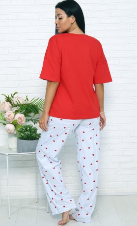 Комплект женский Сердечки красно-белый