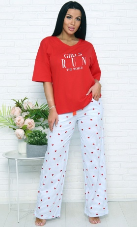 Комплект женский Сердечки красно-белый