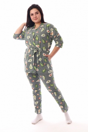 Комплект женский (халат, майка и брюки) с авокадо