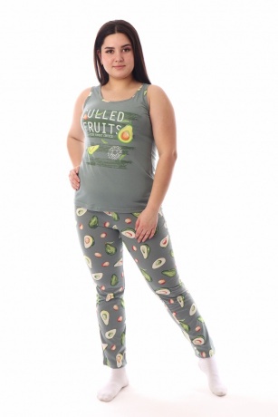 Комплект женский (халат, майка и брюки) с авокадо
