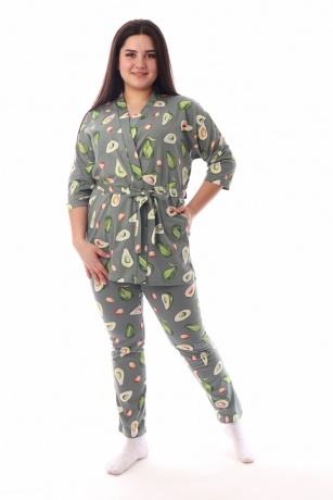 Комплект женский (халат, майка и брюки) с авокадо