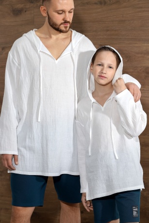 Мужская белая рубашка с капюшоном для пляжа