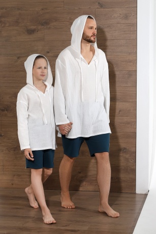 Мужская белая рубашка с капюшоном для пляжа