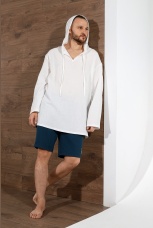 Мужская белая рубашка с капюшоном для пляжа