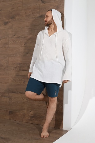 Мужская белая рубашка с капюшоном для пляжа