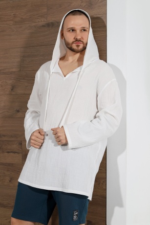 Мужская белая рубашка с капюшоном для пляжа