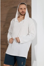 Мужская белая рубашка с капюшоном для пляжа