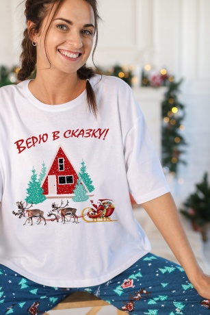 Пижама женская в стиле family look. Новогоднее чудо-3, белый