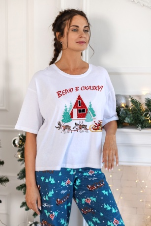Пижама женская в стиле family look. Новогоднее чудо-3, белый