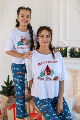 Пижама женская в стиле family look. Новогоднее чудо-3, белый