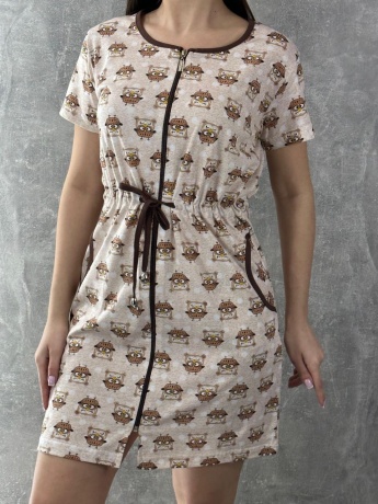 Халат женский бежевый с совами