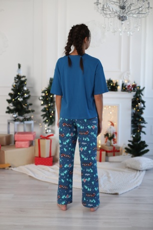 Пижама женская в стиле family look. Новогоднее чудо-3, синий