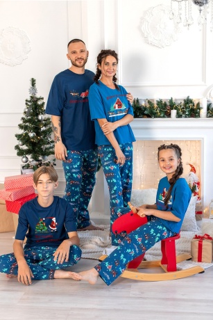 Пижама женская в стиле family look. Новогоднее чудо-3, синий
