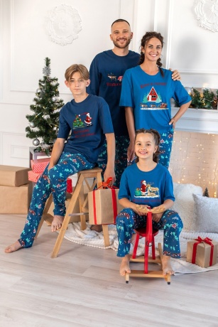 Пижама женская в стиле family look. Новогоднее чудо-3, синий