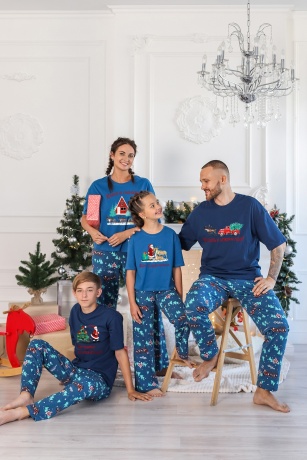 Пижама женская в стиле family look. Новогоднее чудо-3, синий