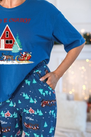 Пижама женская в стиле family look. Новогоднее чудо-3, синий