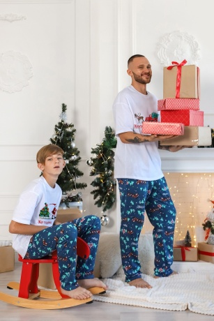 Пижама мужская в стиле family look. Новогоднее чудо-5, белый