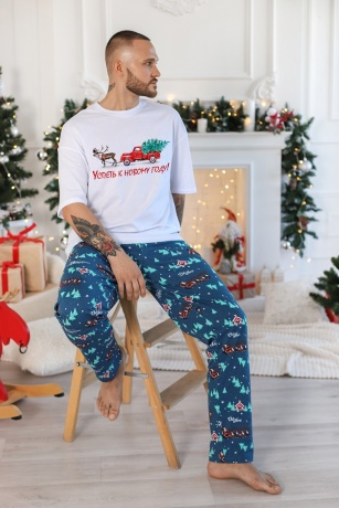 Пижама мужская в стиле family look. Новогоднее чудо-5, белый