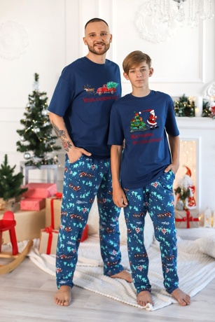 Пижама мужская в стиле family look. Новогоднее чудо-5, синий