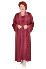 Халат женский бордовый, шелк, большие размеры