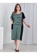 Туника женская зеленая, надписи, большие размеры