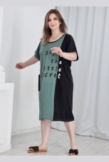 Туника женская зеленая, надписи, большие размеры