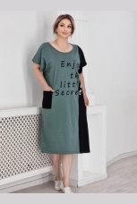 Туника женская зеленая, надписи, большие размеры