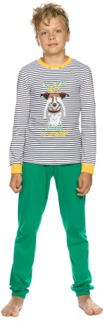 Пижама для мальчиков джемпер в полоску с собакой и зеленые брюки (рост:116-146)