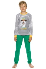 Пижама для мальчиков джемпер в полоску с собакой и зеленые брюки (рост:116-146)