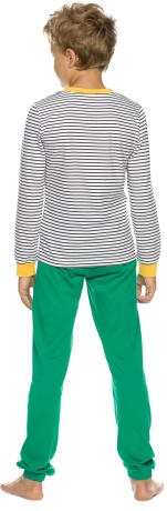 Пижама для мальчиков джемпер в полоску с собакой и зеленые брюки (рост:116-146)