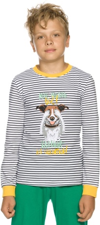 Пижама для мальчиков джемпер в полоску с собакой и зеленые брюки (рост:116-146)