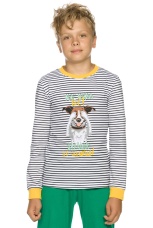 Пижама для мальчиков джемпер в полоску с собакой и зеленые брюки (рост:116-146)