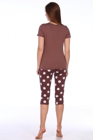 Костюм женский коричневый с медвежонком, бриджи в горох