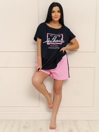 Костюм женский сине-розовый, с шортами, большого размера