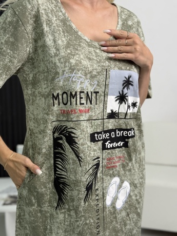Туника женская зеленая с пальмами