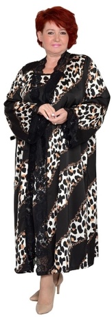 Халат женский черный, шелк, большие размеры