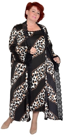 Халат женский черный, шелк, большие размеры