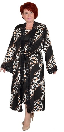 Халат женский черный, шелк, большие размеры