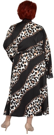 Халат женский черный, шелк, большие размеры