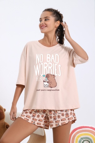 Пижама женская с капибарой Капи-4 бежевый