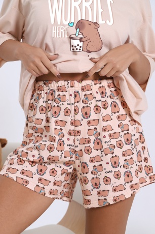 Пижама женская с капибарой Капи-4 бежевый