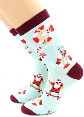Носки мужские Дед мороз и олень на спорте, х/б