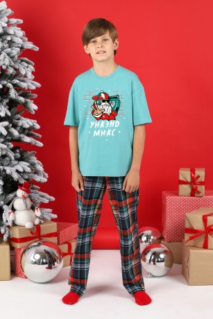 Пижама для мальчика новогодняя family look Традиция-1 ментоловый
