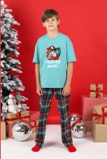 Пижама для мальчика новогодняя family look Традиция-1 ментоловый